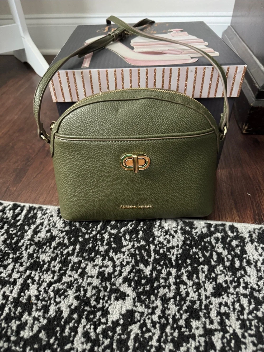Nanette Lenore Olive Green Pebbled Leather Dome Crossbody with Gold Accent - Picture 1 of 5